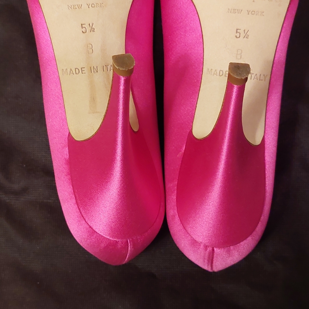 Kate Spade Clarice Pink Satin Bow Open Toe Stiletto Pumps, size 5.5B - Picture 3 of 7